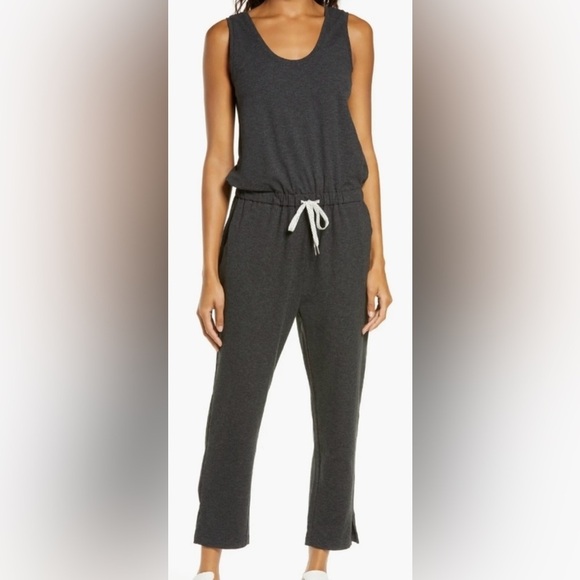 Zella Gwen Sleeveless Knit Jumpsuit Charcoal Gray Size Large - Picture 1 of 14